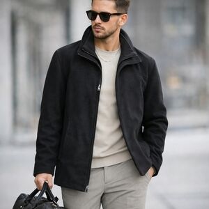 Calvin Klein Wool and Quilted Lining Double Zip Jacket, Black, Men's Large